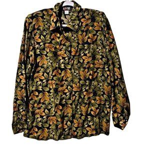 Vintage 100% Silk Fall Color Leaf Blouse